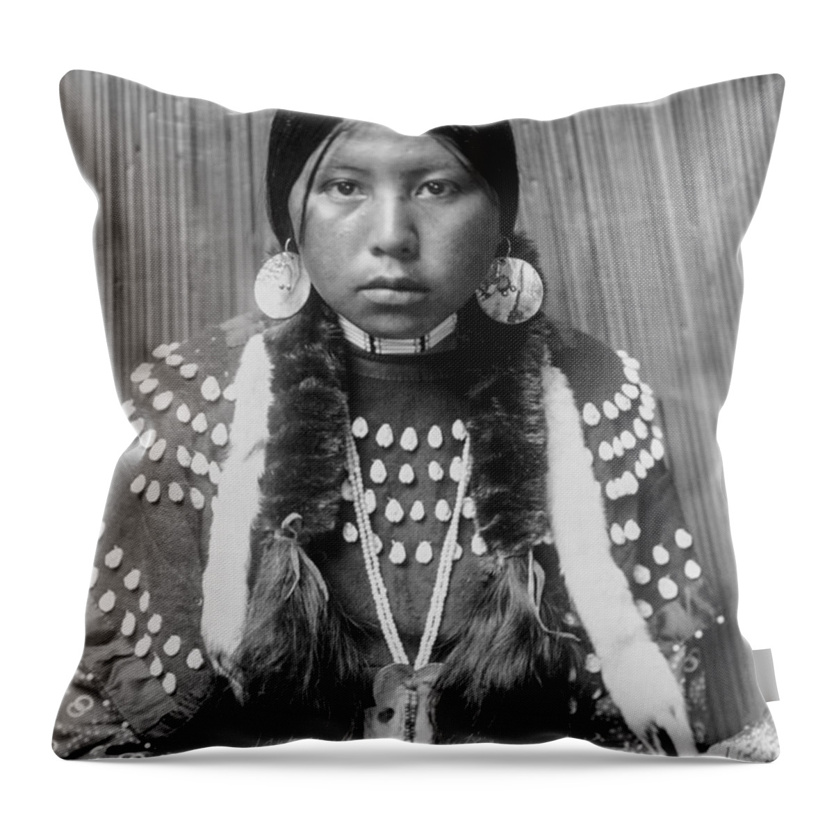 1910 Throw Pillow featuring the photograph Kalispel Indian woman circa 1910 by Aged Pixel