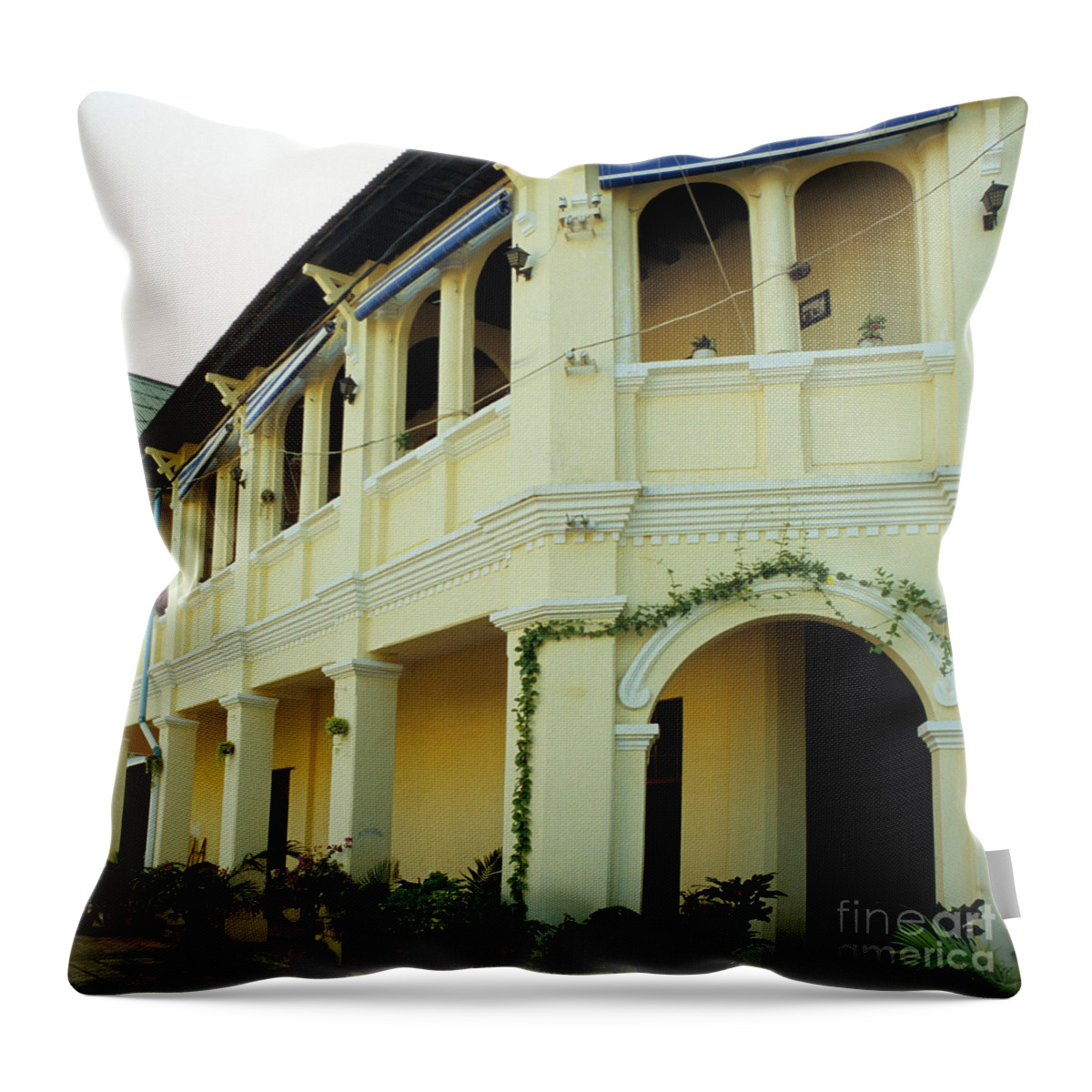 Cambodia Throw Pillow featuring the photograph Kampot Old Colonial 08 by Rick Piper Photography