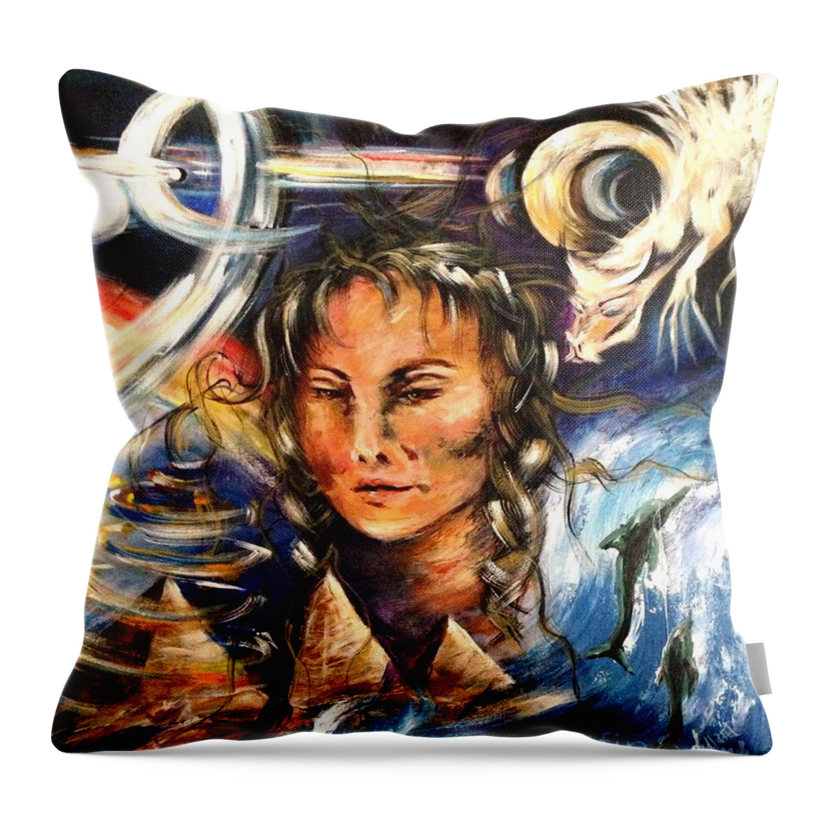 Past Lives Throw Pillow featuring the painting Karma by Karen Ferrand Carroll