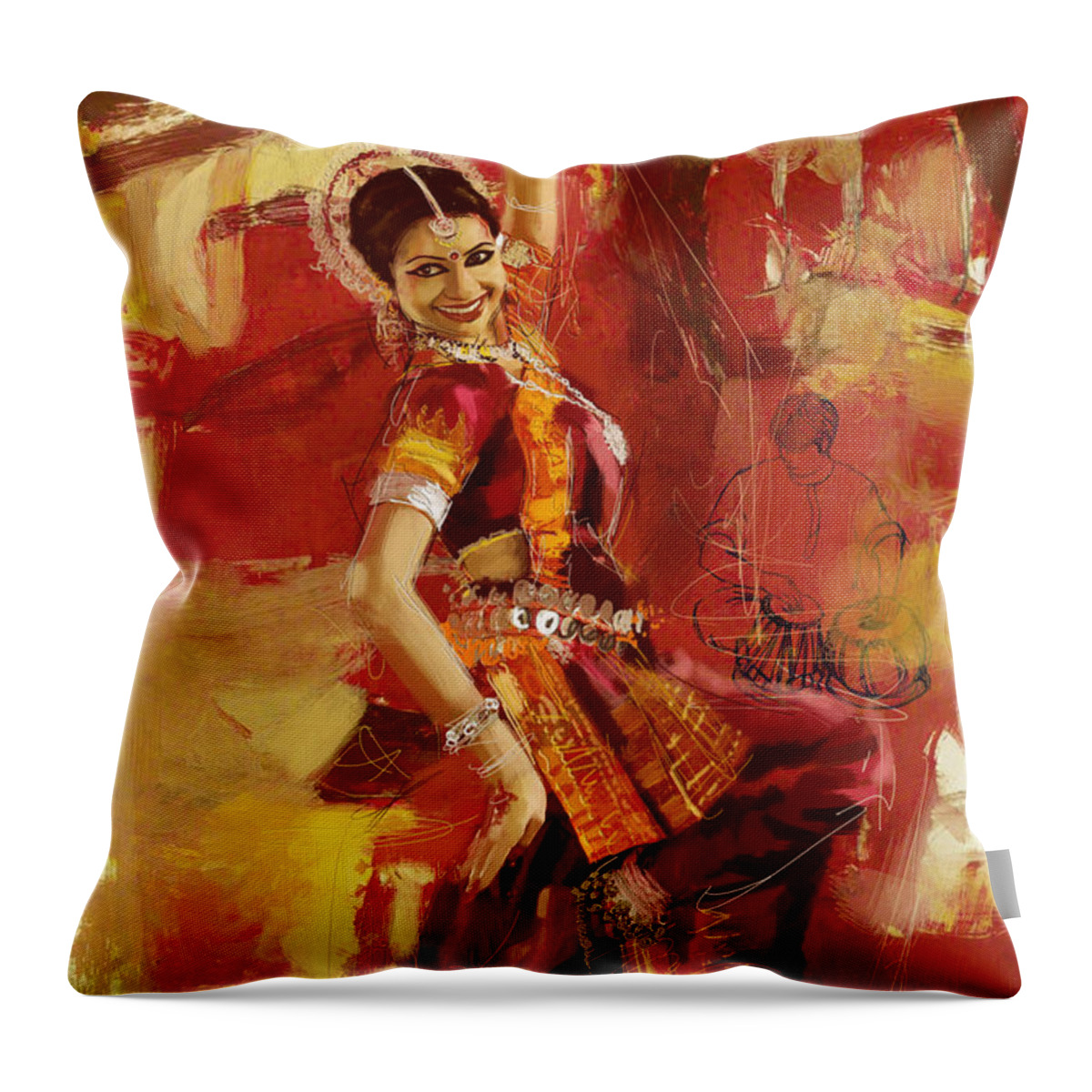 Dancer Throw Pillow featuring the painting Kathak Dancer 6 by Corporate Art Task Force