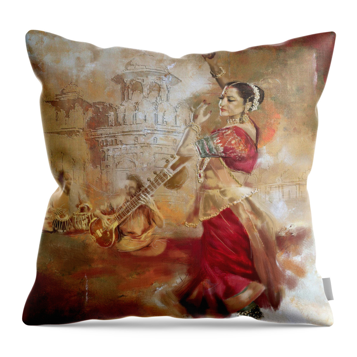 Zakir Throw Pillow featuring the painting Kathak Dancer 8 by Corporate Art Task Force