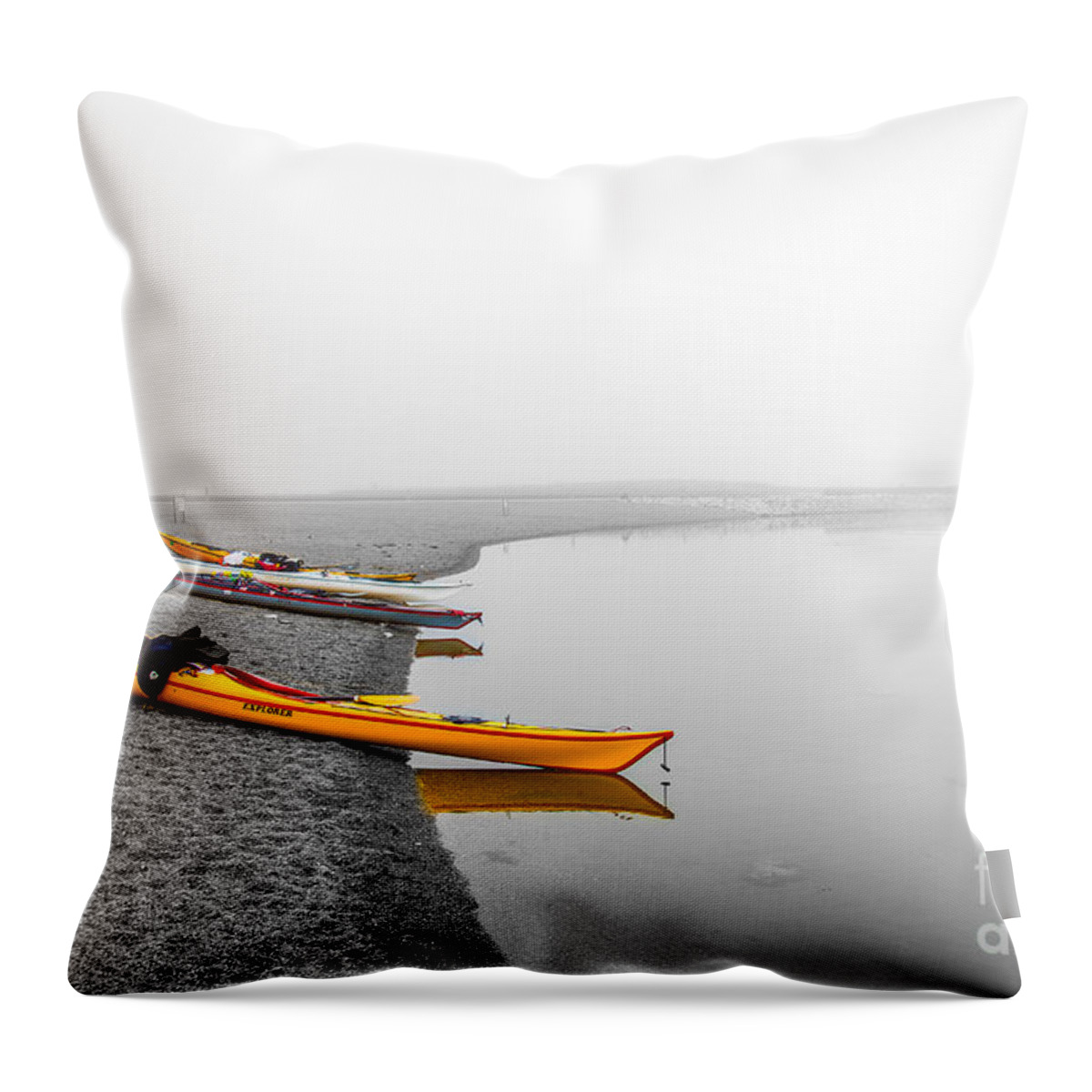 Lake Shore State Park Throw Pillow featuring the photograph Kayaks at Rest by Andrew Slater