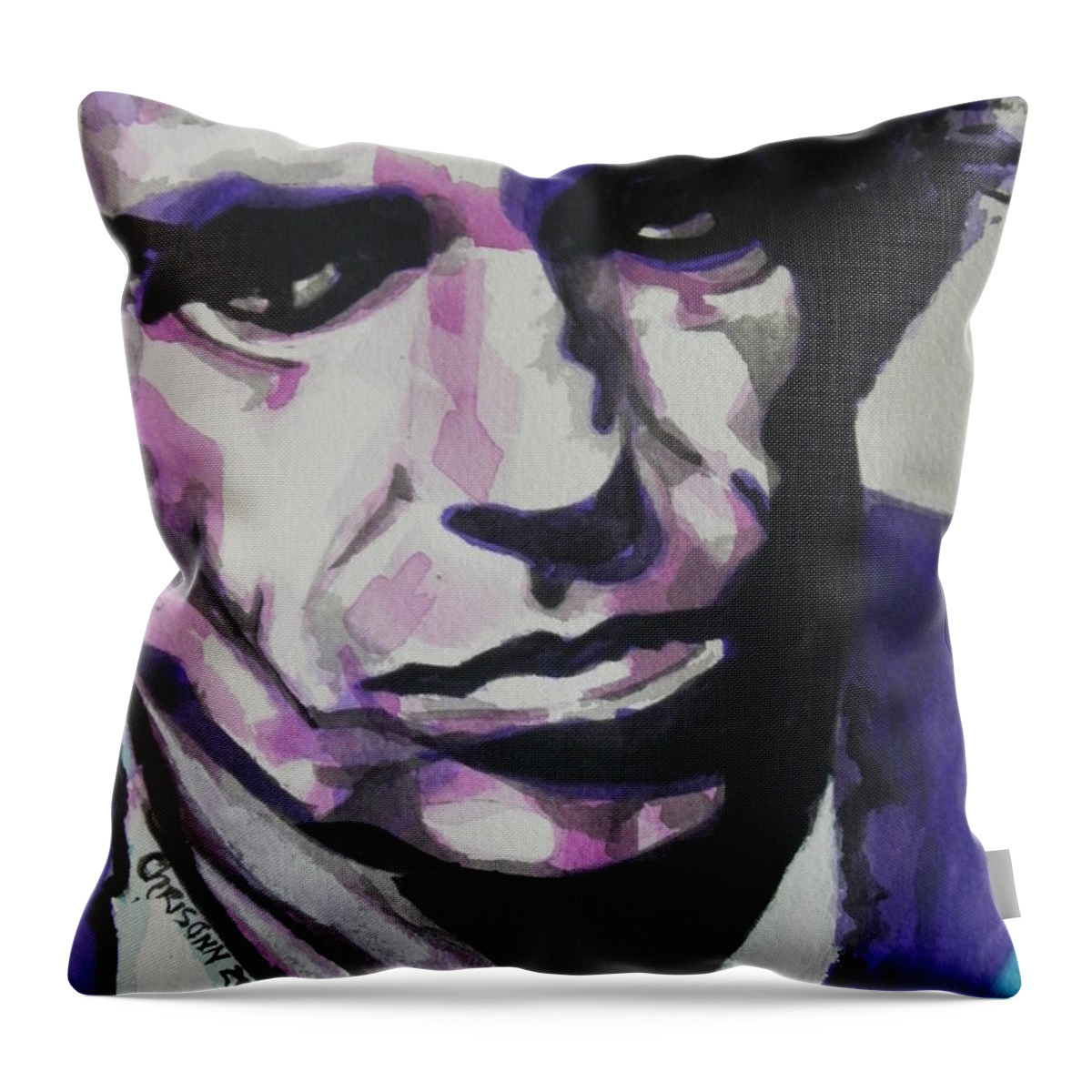 Watercolor Painting Throw Pillow featuring the painting Keith Richards by Chrisann Ellis