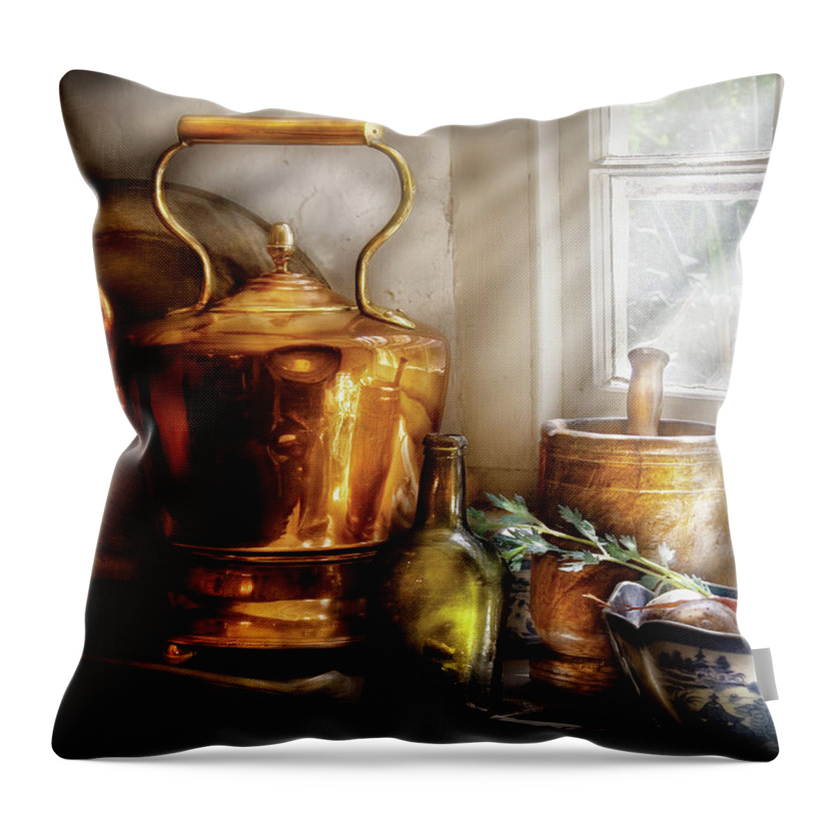 Coffee Throw Pillow featuring the photograph Kettle - Cherished Memories by Mike Savad