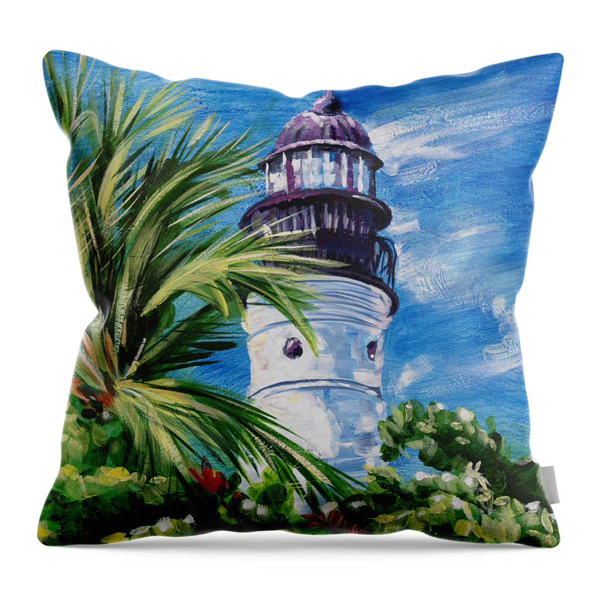 Florida Throw Pillow featuring the painting Key West Lighthouse by Alan Metzger