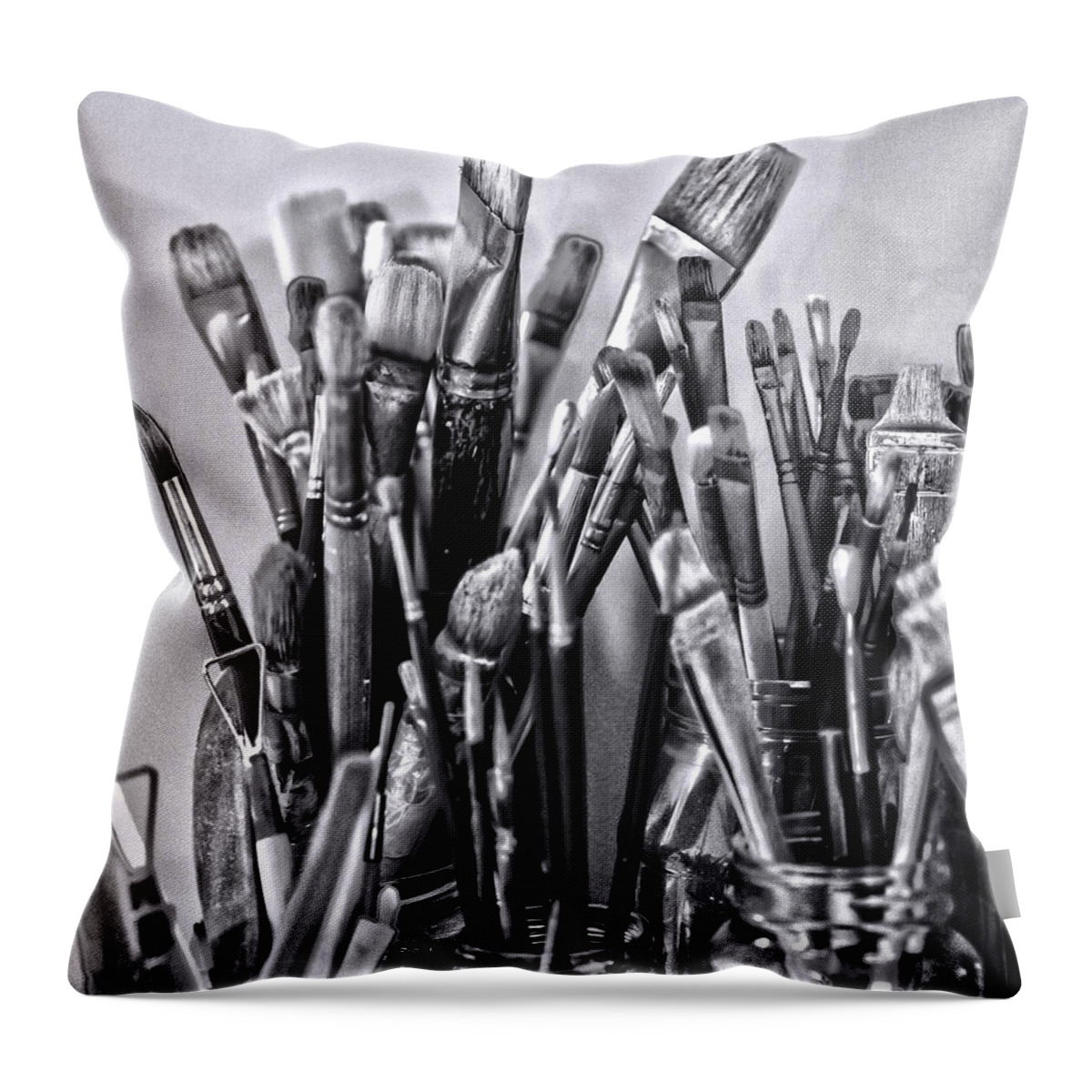 Paint Brushes Throw Pillow featuring the photograph Keys to the Eye of Life bw By Denise Dube by Denise Dube