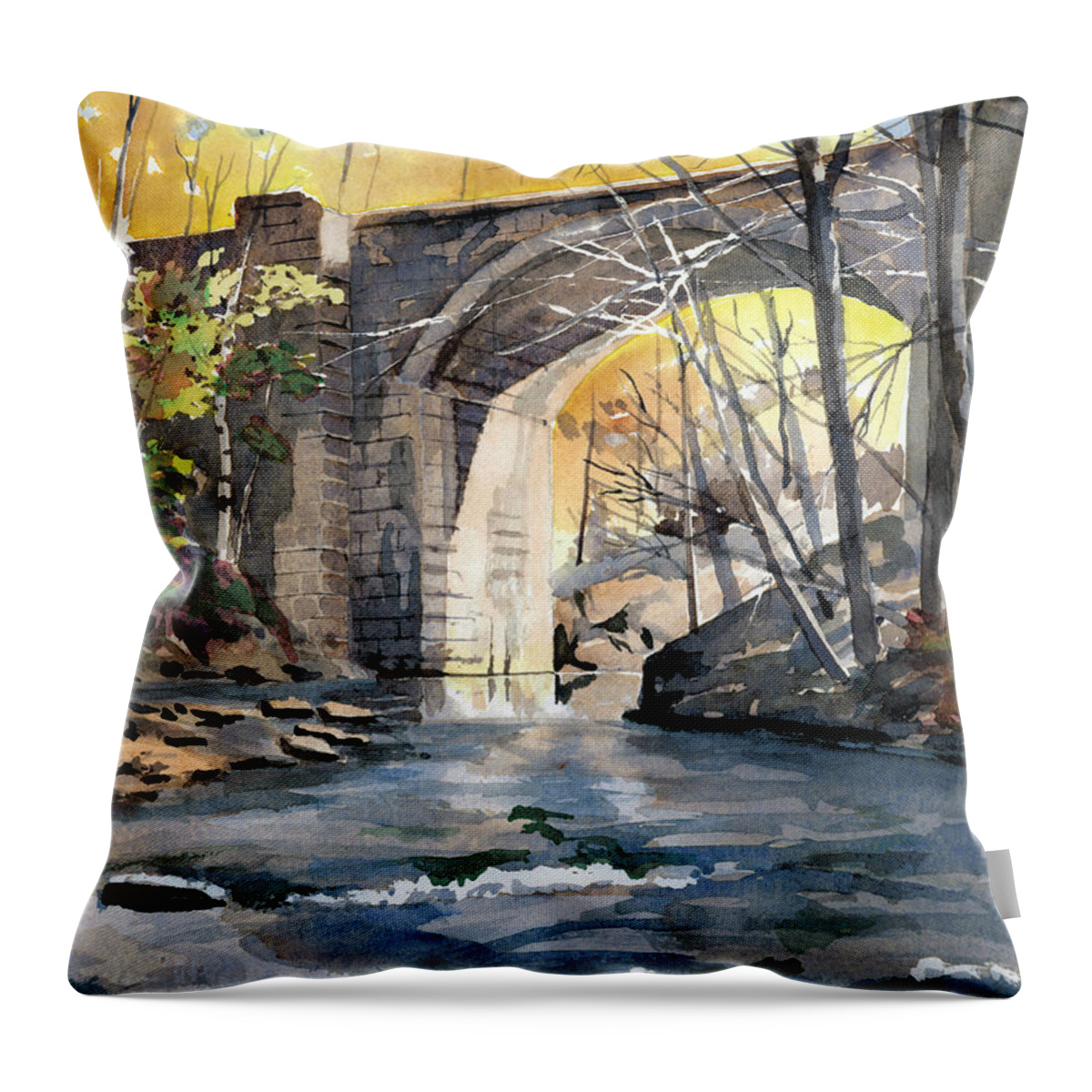 Landscape Throw Pillow featuring the painting Keystone Arch in Autumn by Steve Hamlin