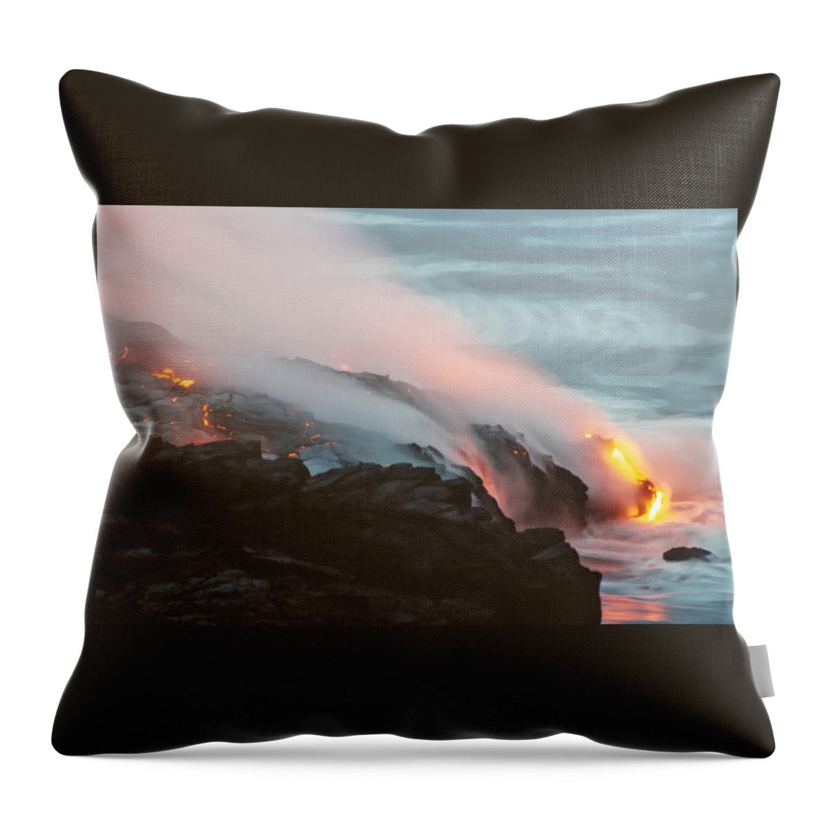 Landscapes Throw Pillow featuring the photograph Kilauea Lava Meets the Pacific by Mary Lee Dereske