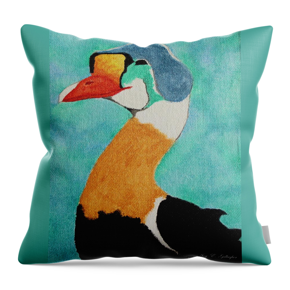 King Eider Throw Pillow featuring the painting King Eider by Amy Gallagher