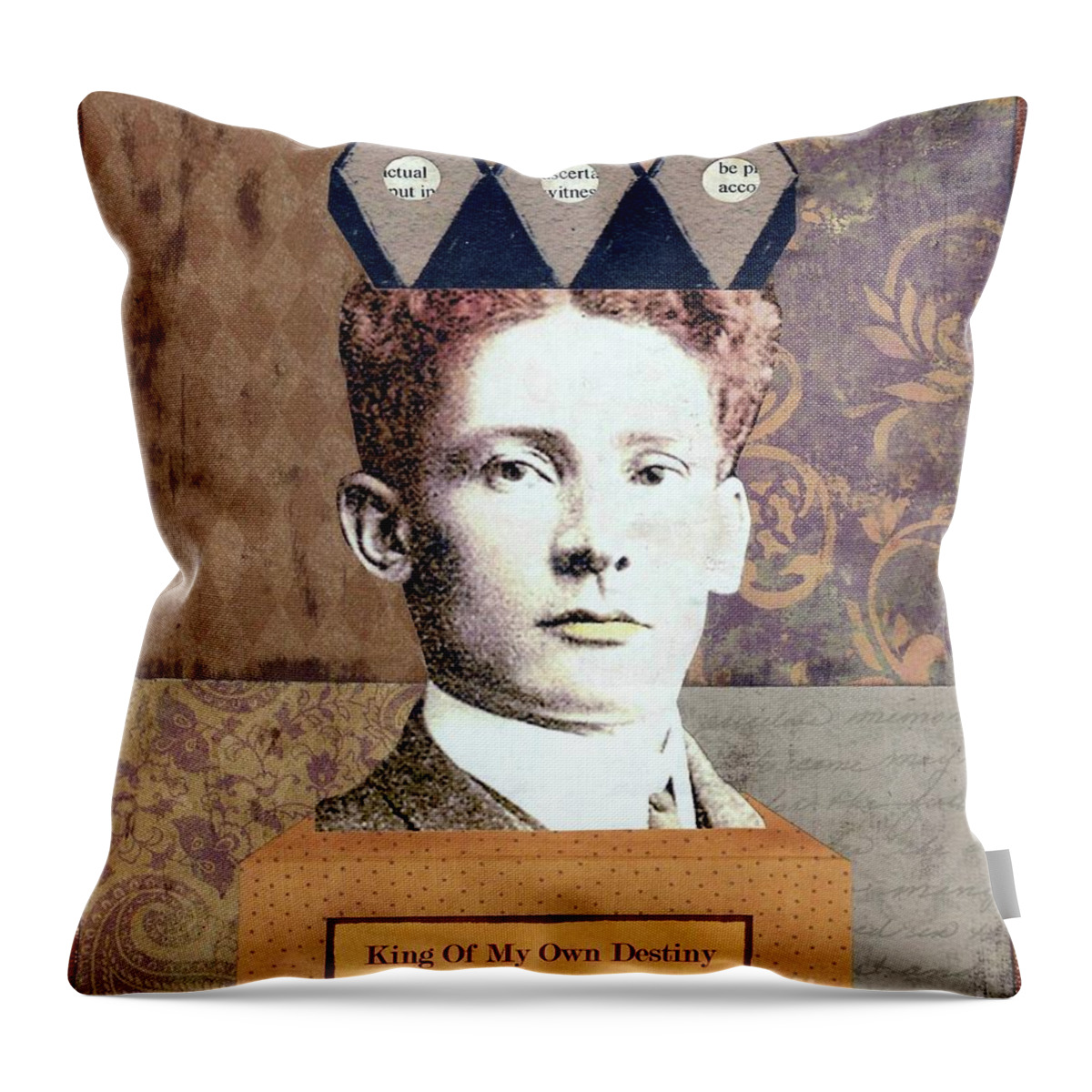 Brown Throw Pillow featuring the mixed media King of My Own Destiny by Desiree Paquette
