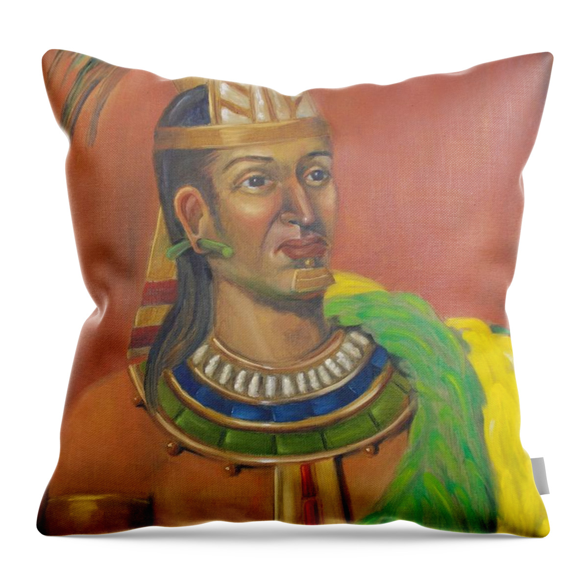 Aztec Throw Pillow featuring the painting King Topiltzin by Lilibeth Andre