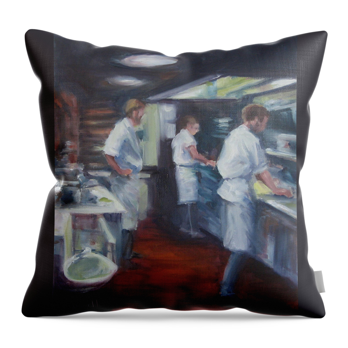 Restaurant Throw Pillow featuring the painting Kitchen Choreographer by Connie Schaertl