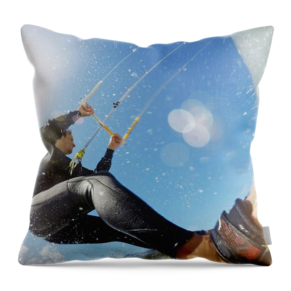 Spray Throw Pillow featuring the photograph Kitesurfaction In North Sea Of by Jan-otto