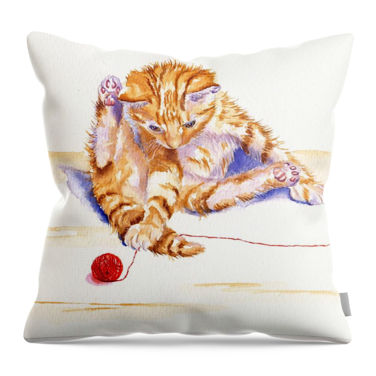 Kitten Throw Pillow featuring the painting Kitten Interrupted by Debra Hall