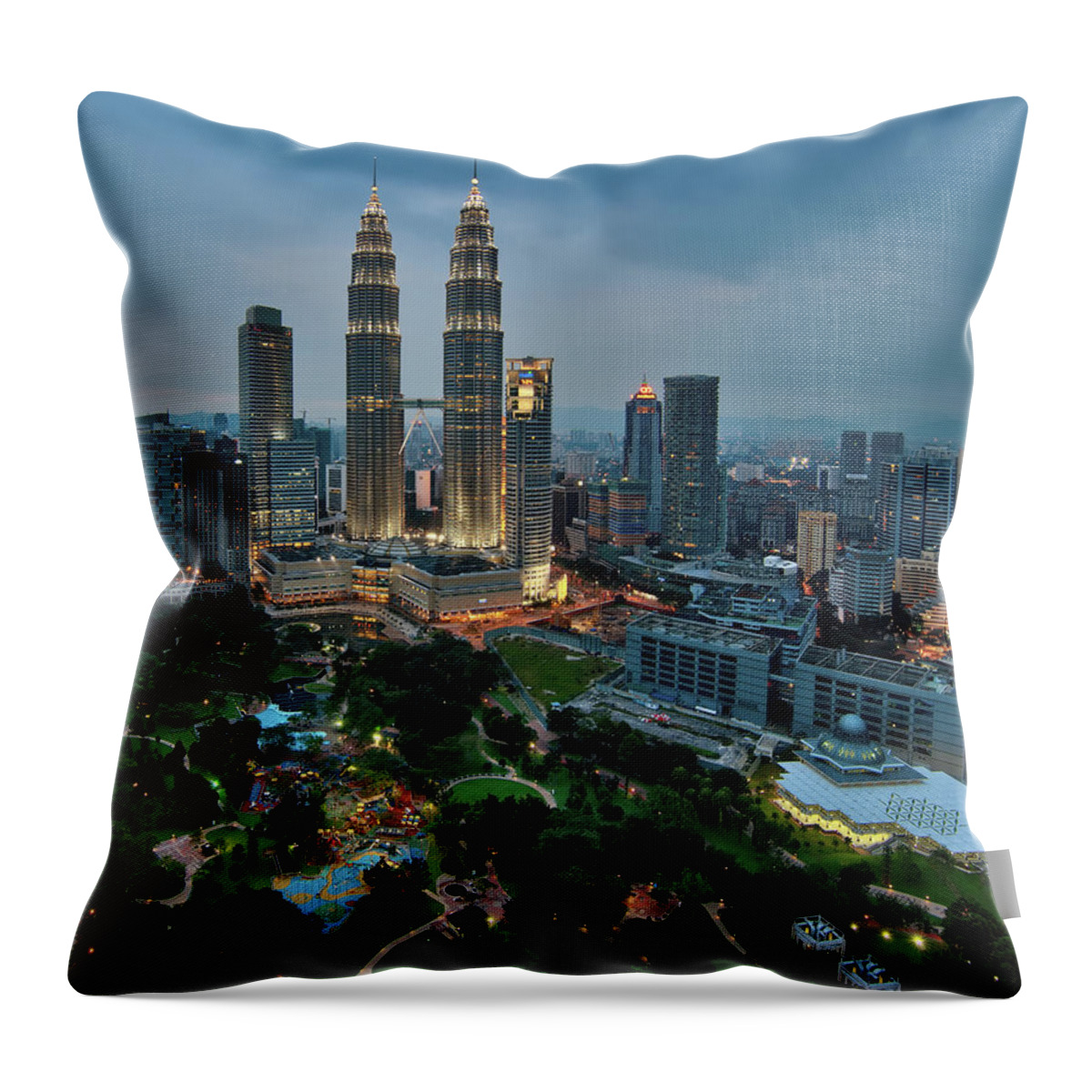 Tranquility Throw Pillow featuring the photograph Klcc Park by Artisticslice