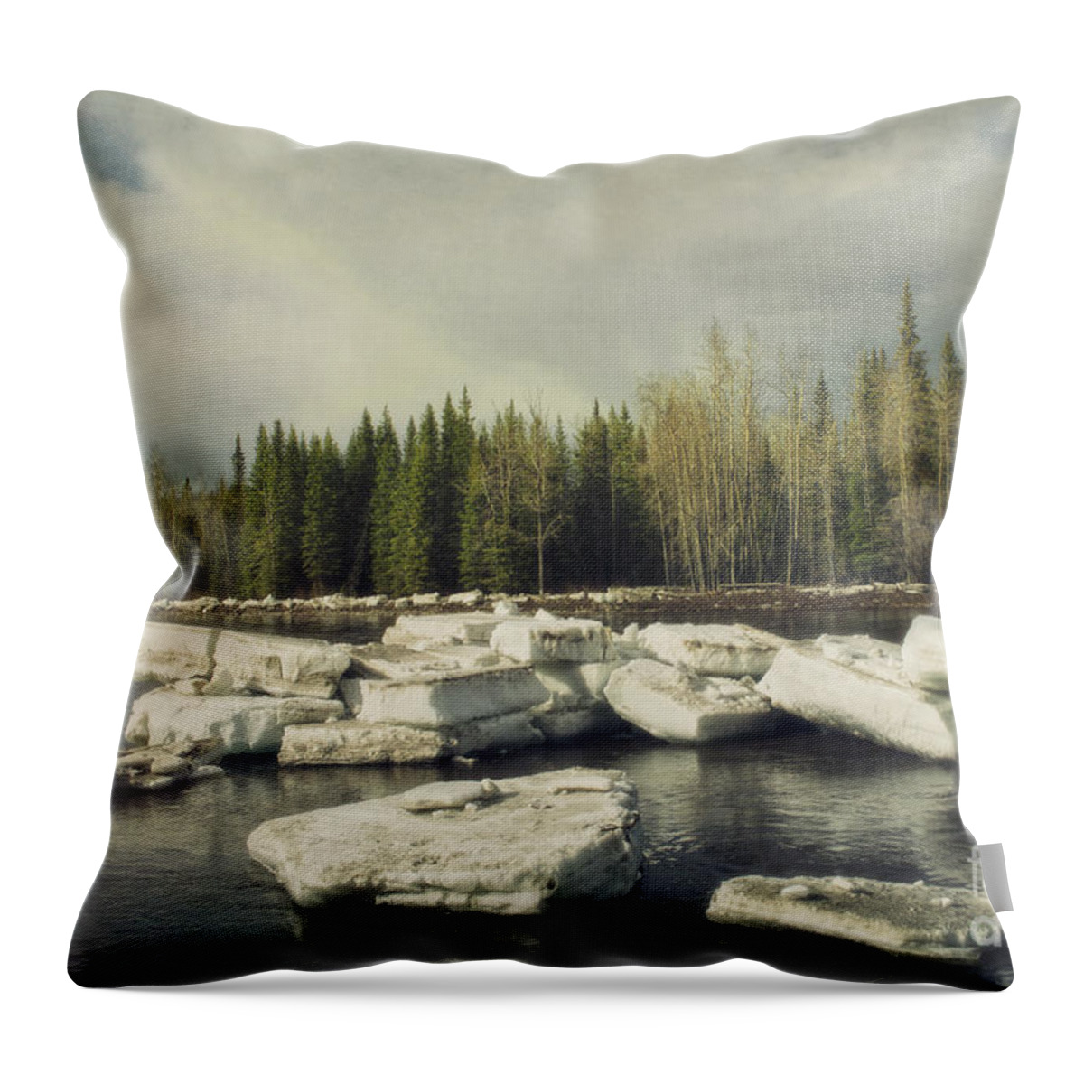 Klondike Throw Pillow featuring the photograph Klondike River Ice Break by Priska Wettstein