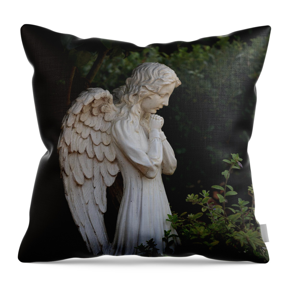 Gardens Throw Pillow featuring the photograph Kneeling Angel by Kathleen Scanlan