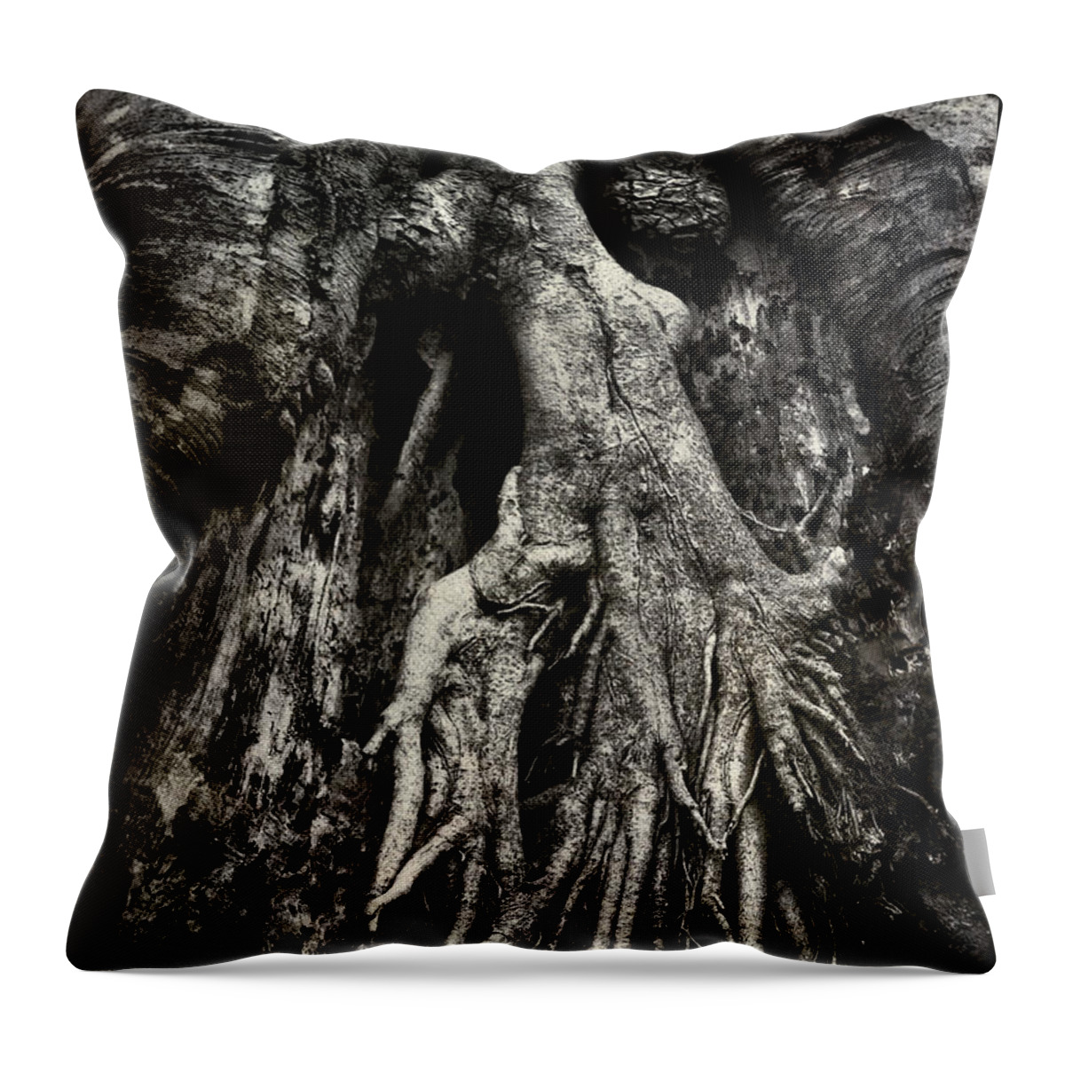 Tree Throw Pillow featuring the photograph Kneeling at the Feet of the Green Man by Rebecca Sherman