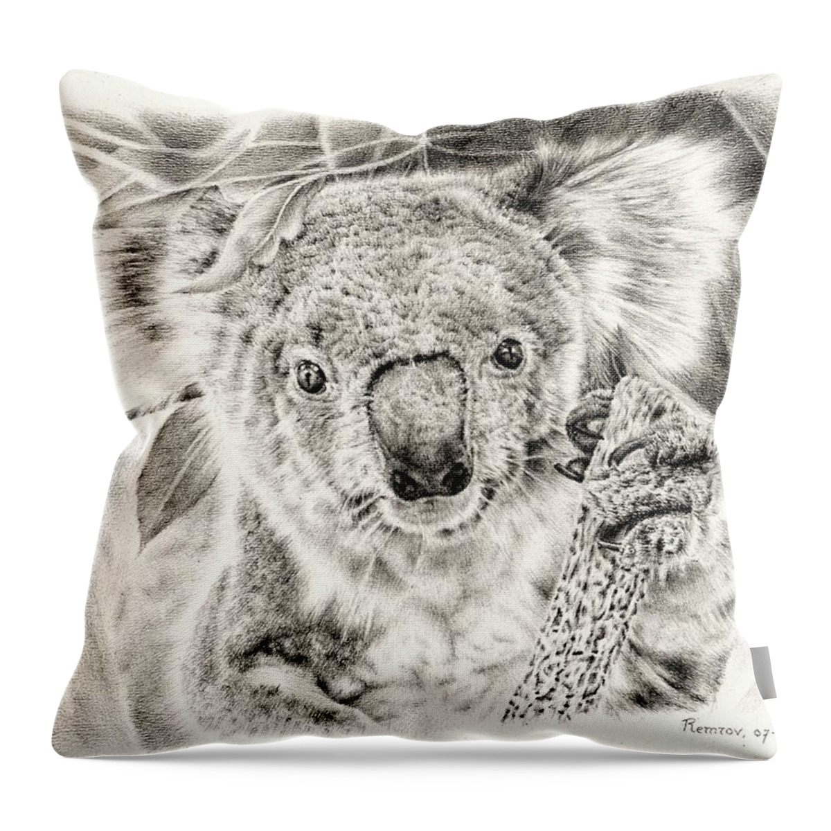Koala Throw Pillow featuring the drawing Koala Garage Girl by Casey 'Remrov' Vormer