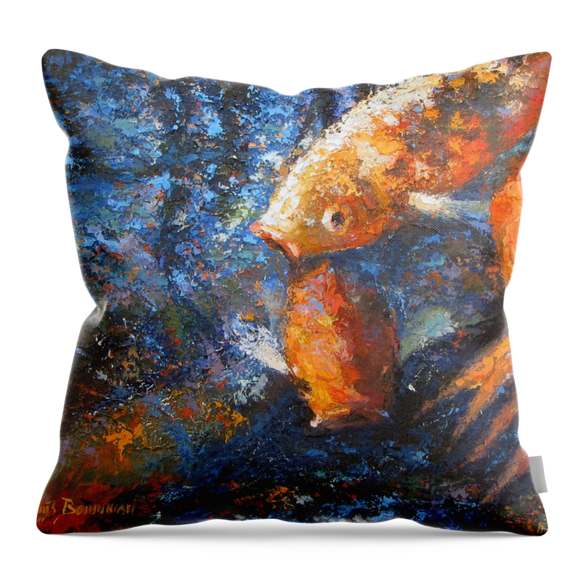 Oil Painting Throw Pillow featuring the painting Koi by Lewis Bowman