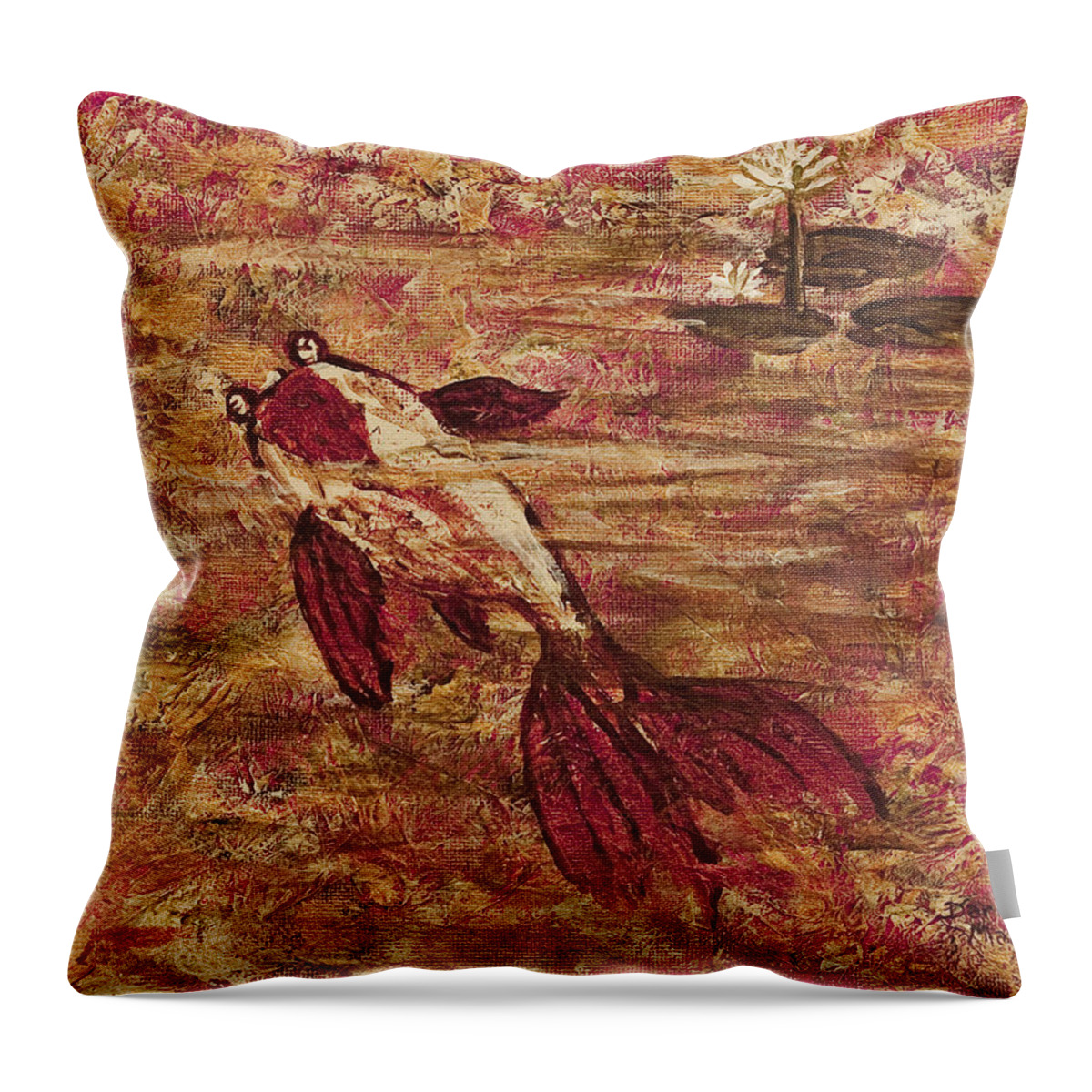 Koi Pond Throw Pillow featuring the painting Koi Pond by Darice Machel McGuire