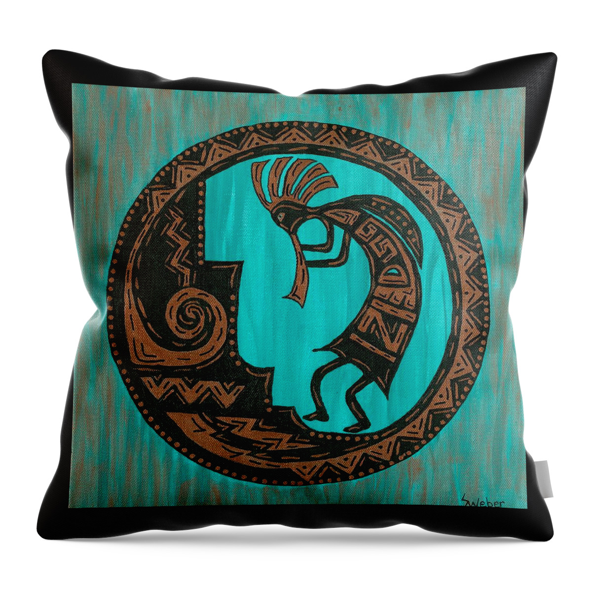 Susie Weber Throw Pillow featuring the painting Kokopelli by Susie WEBER
