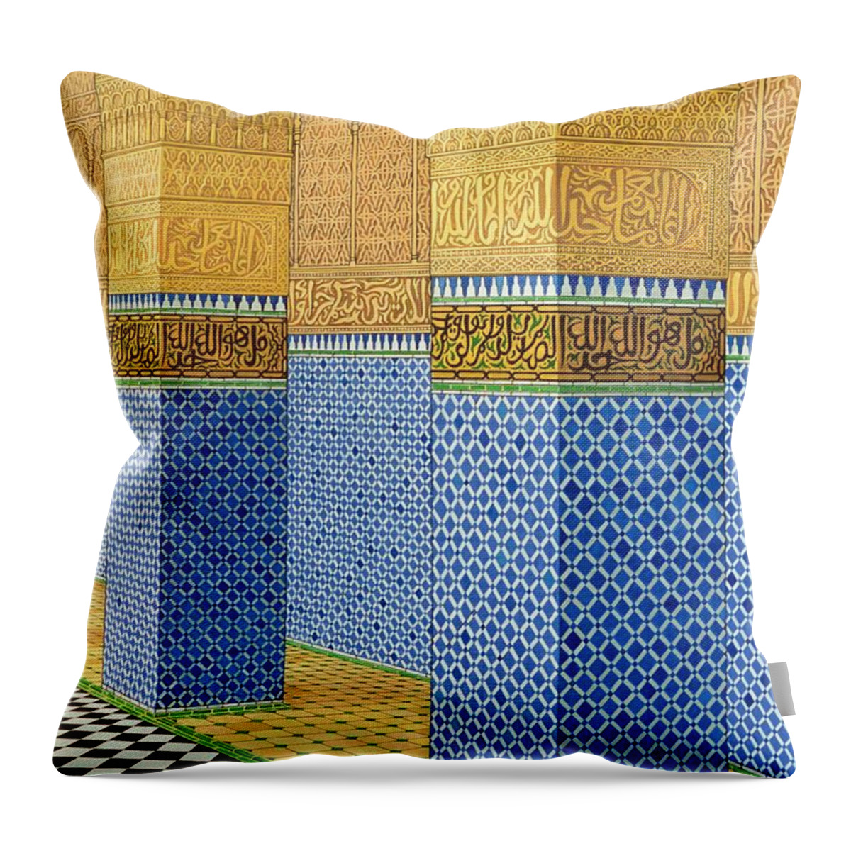 Moroccan Architecture Throw Pillow featuring the photograph Koranic School, Fez, 1998 Acrylic On Linen by Larry Smart