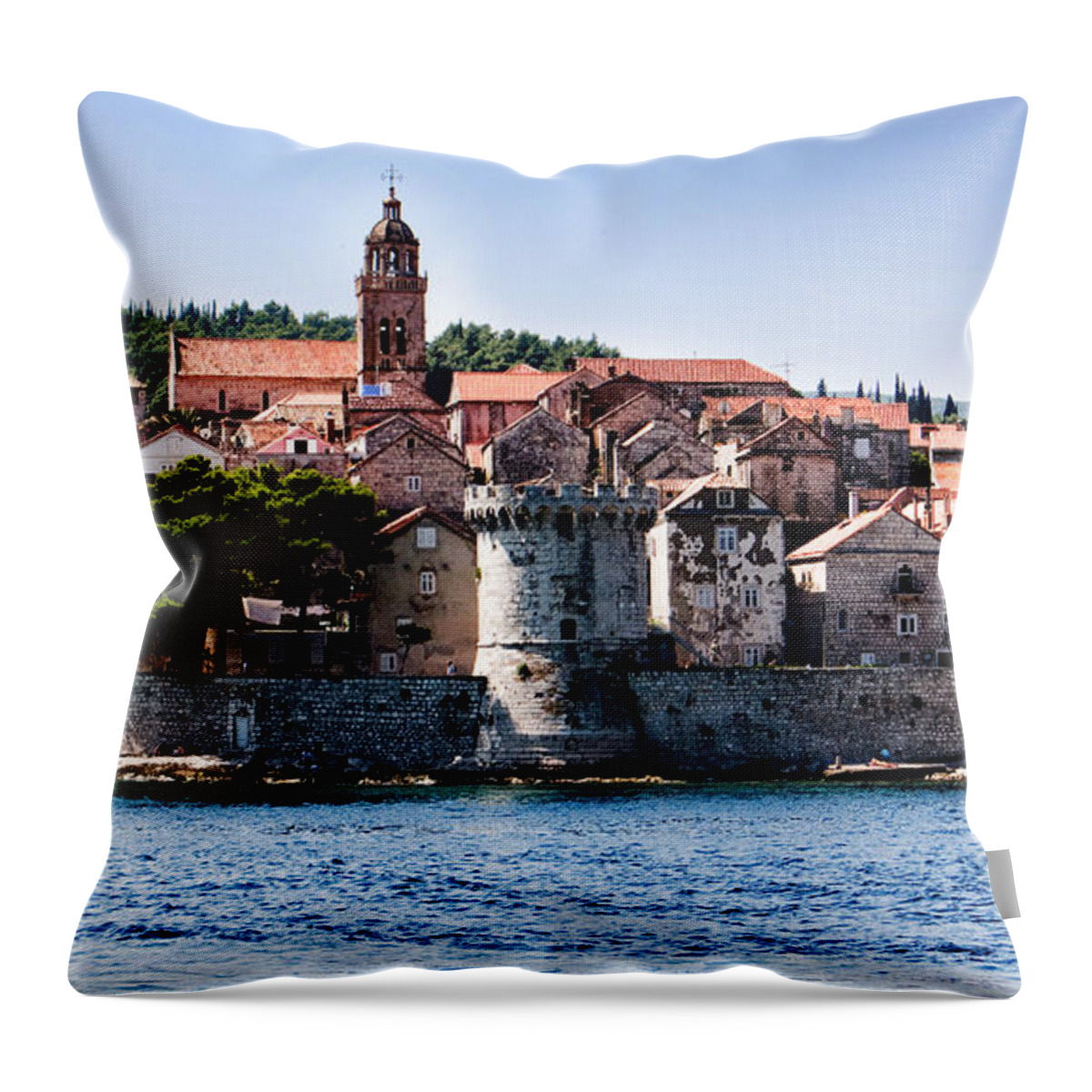 Korcula Island Throw Pillow featuring the photograph Korcula from the Sea by Weston Westmoreland