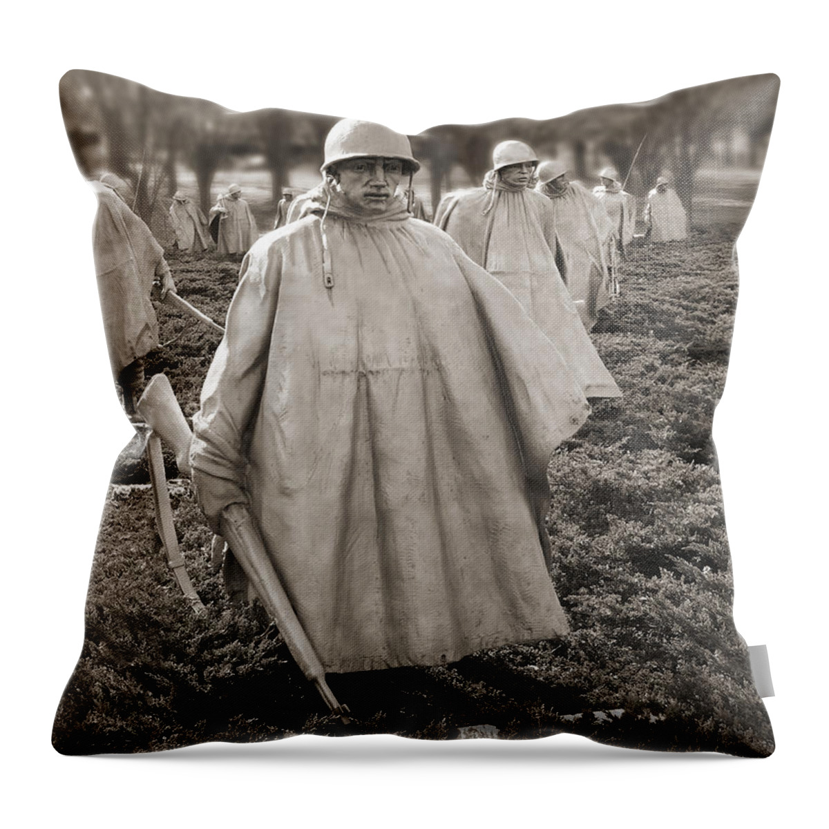 Korean War Memorial Throw Pillow featuring the photograph Korean War Memorial - Washington D.C. by Mike McGlothlen