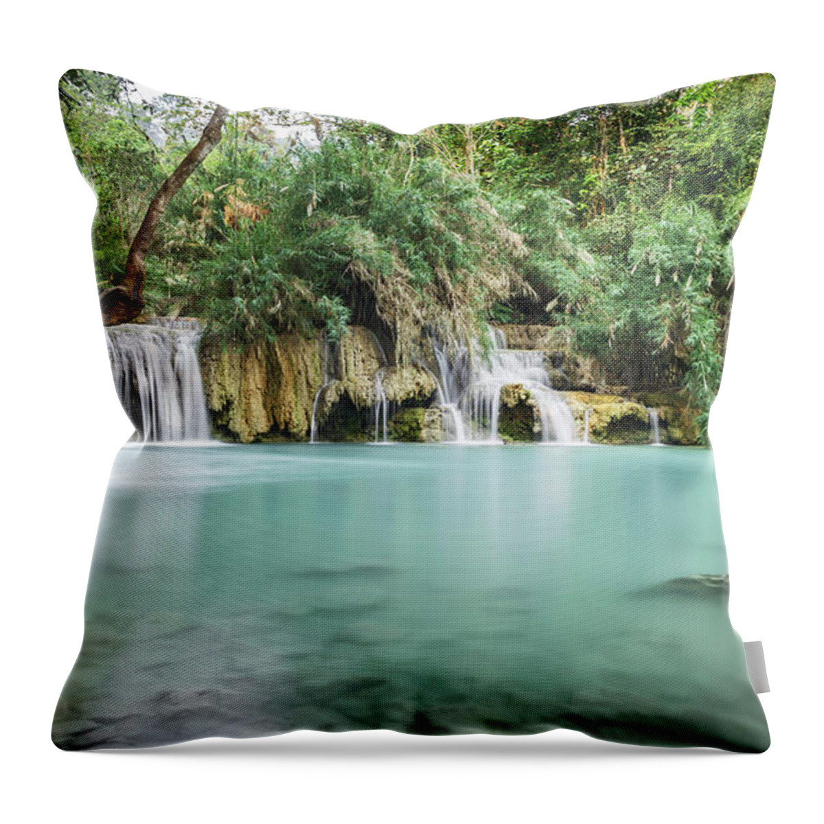 Scenics Throw Pillow featuring the photograph Kouang Si Waterfalls by Www.sergiodiaz.net