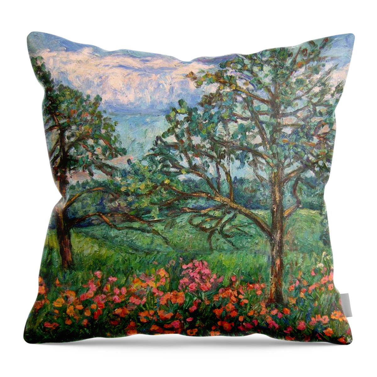 Landscape Throw Pillow featuring the painting Kraft Avenue in Blacksburg by Kendall Kessler
