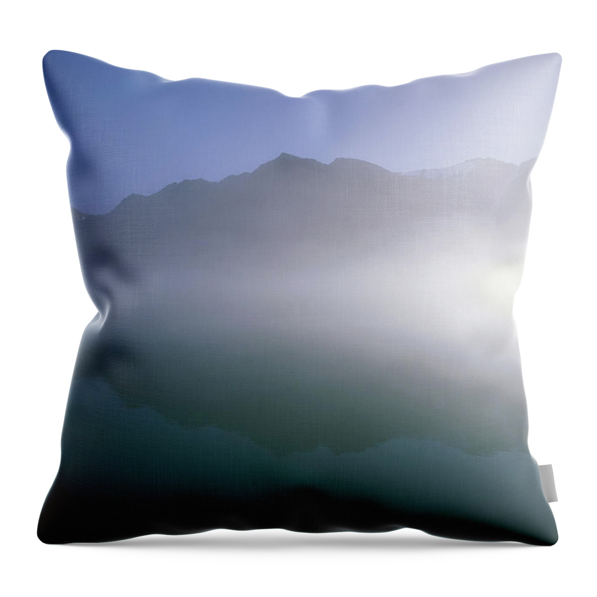 Feb0514 Throw Pillow featuring the photograph Kross Fjord In Fog Spitsbergen Island by Tui De Roy