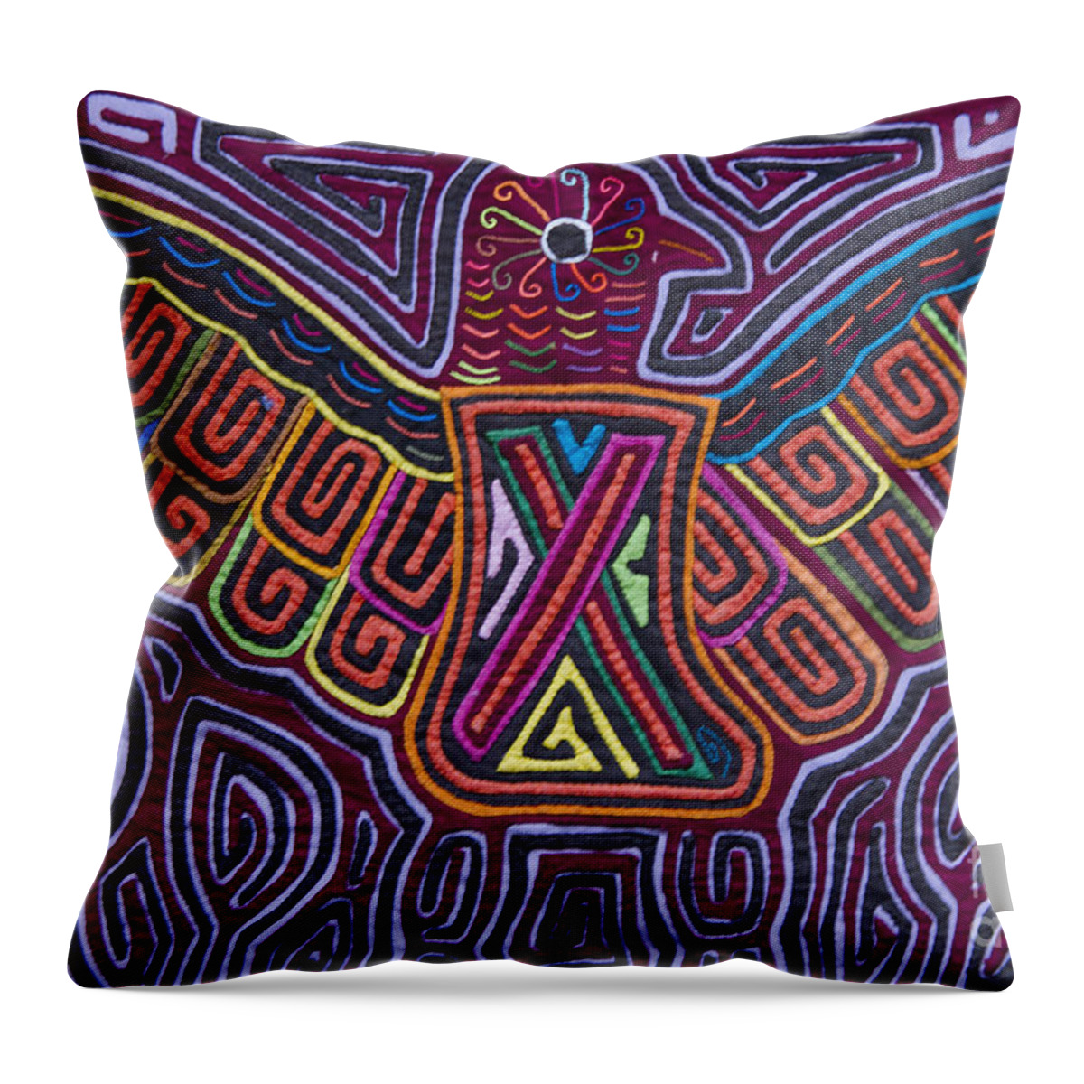 Mola Throw Pillow featuring the photograph Kuna Design - Mola by Heiko Koehrer-Wagner