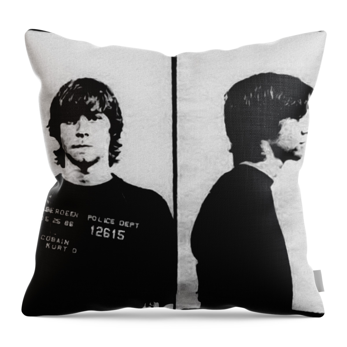 Kurt Cobain Mugshot Throw Pillow featuring the photograph Kurt Cobain Mugshot by Digital Reproductions