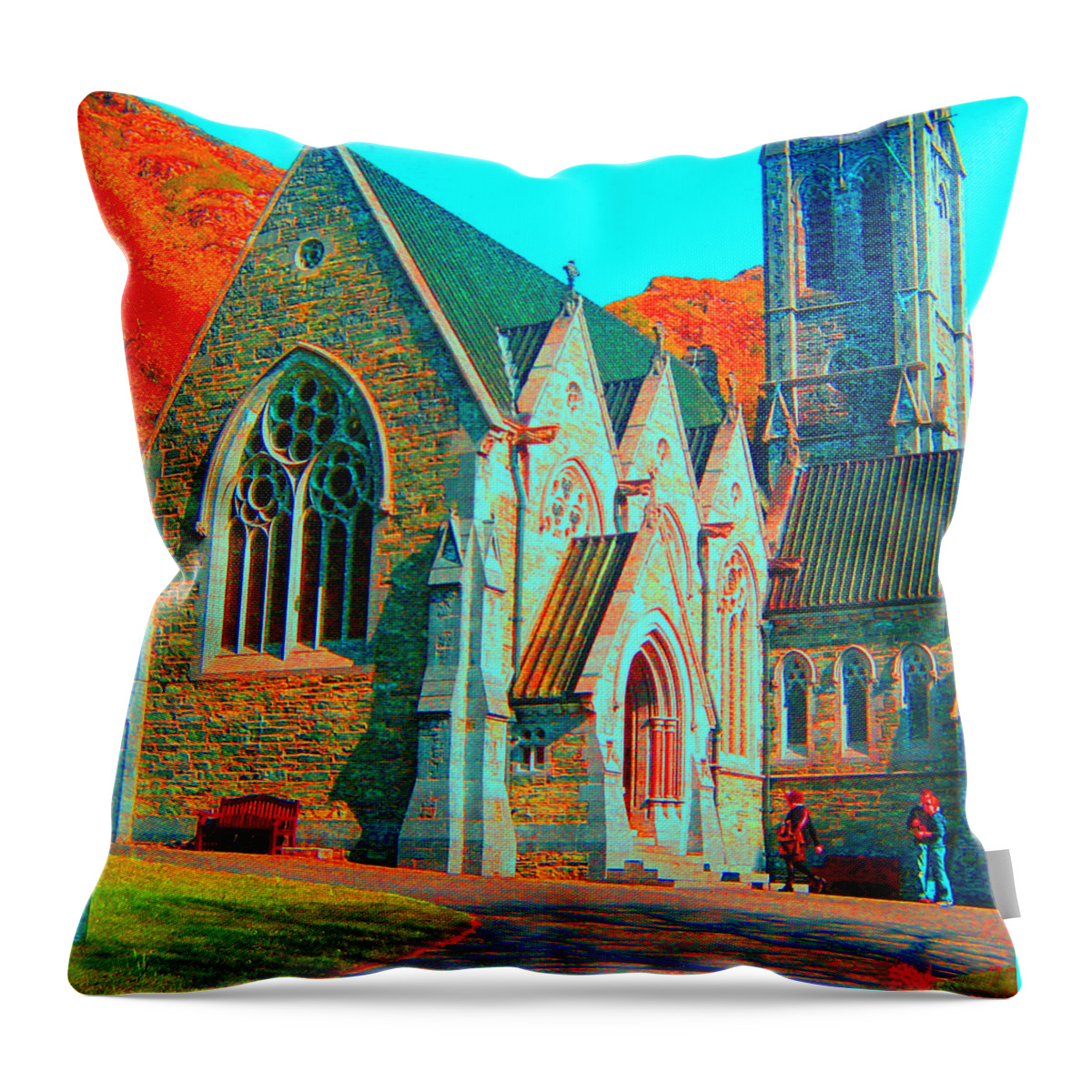 Kylemore Throw Pillow featuring the photograph Kylemore Gothic Church by Martin Masterson