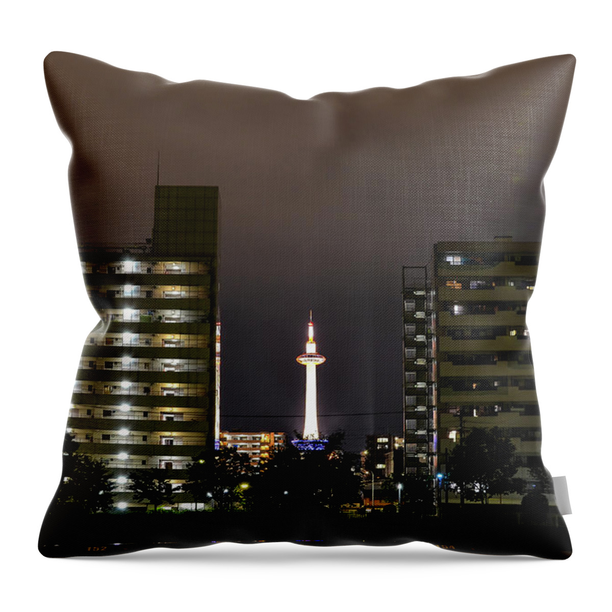 Tranquility Throw Pillow featuring the photograph Kyoto At Night by Image Courtesy Trevor Dobson