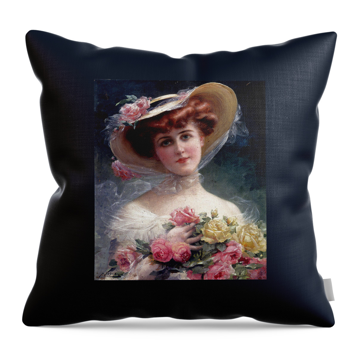 Emile Vernon Throw Pillow featuring the digital art La Belle Aux Fleurs by Emile Vernon