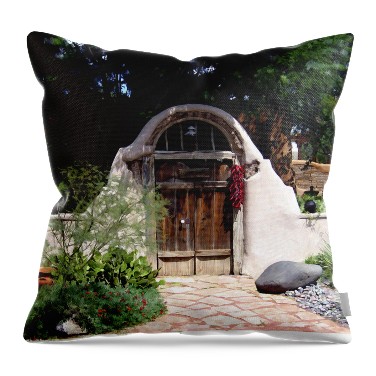 Doors Throw Pillow featuring the photograph La Entrada a la casa vieja de Mesilla by Kurt Van Wagner