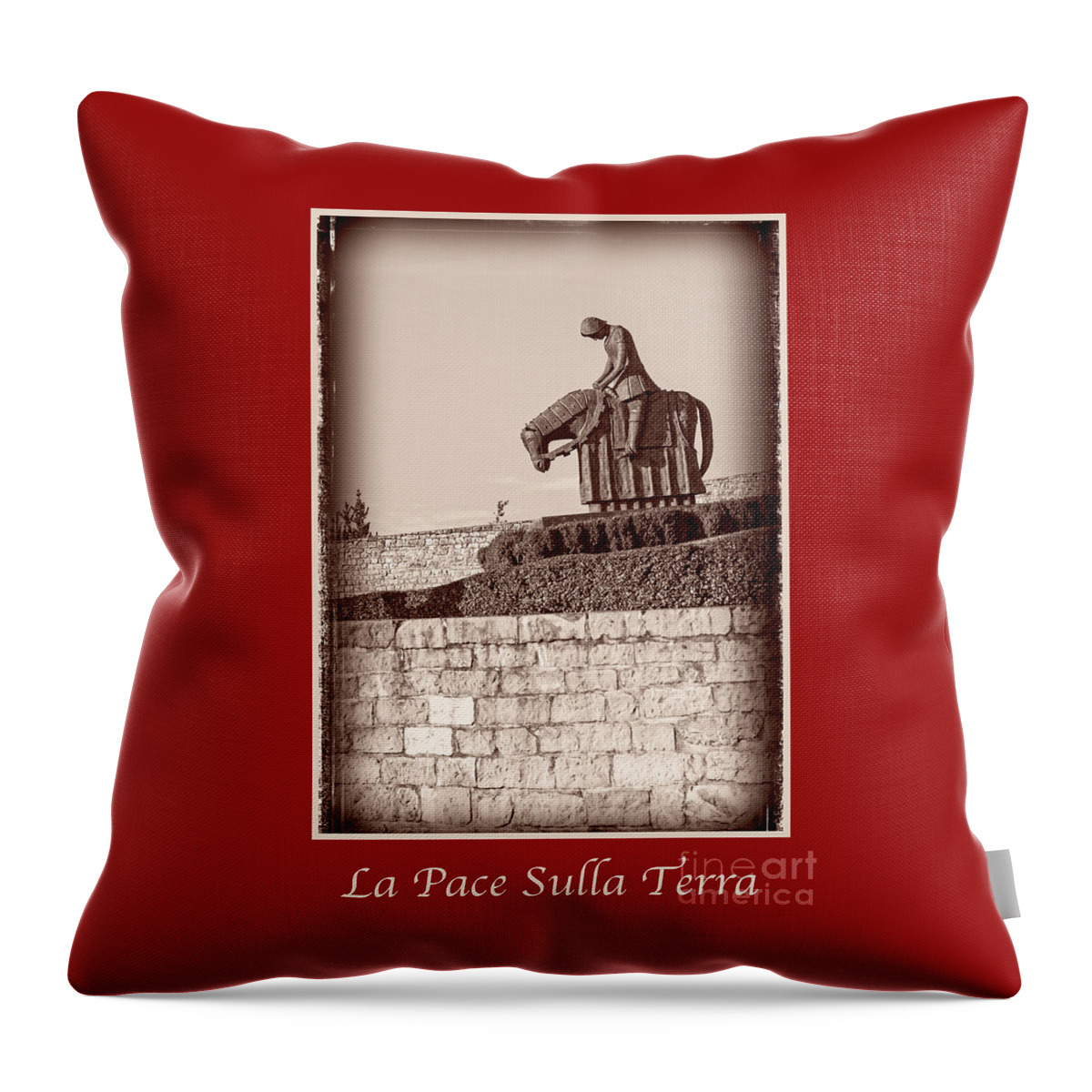 Italian Throw Pillow featuring the photograph La Pace Sulla Terra with St Francis by Prints of Italy