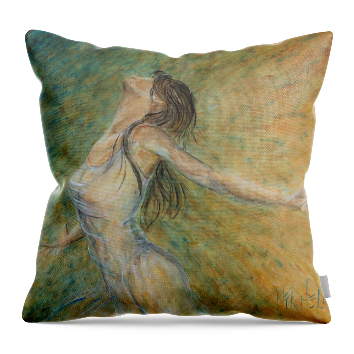 La Primavera Throw Pillow featuring the painting La Primavera II by Nik Helbig