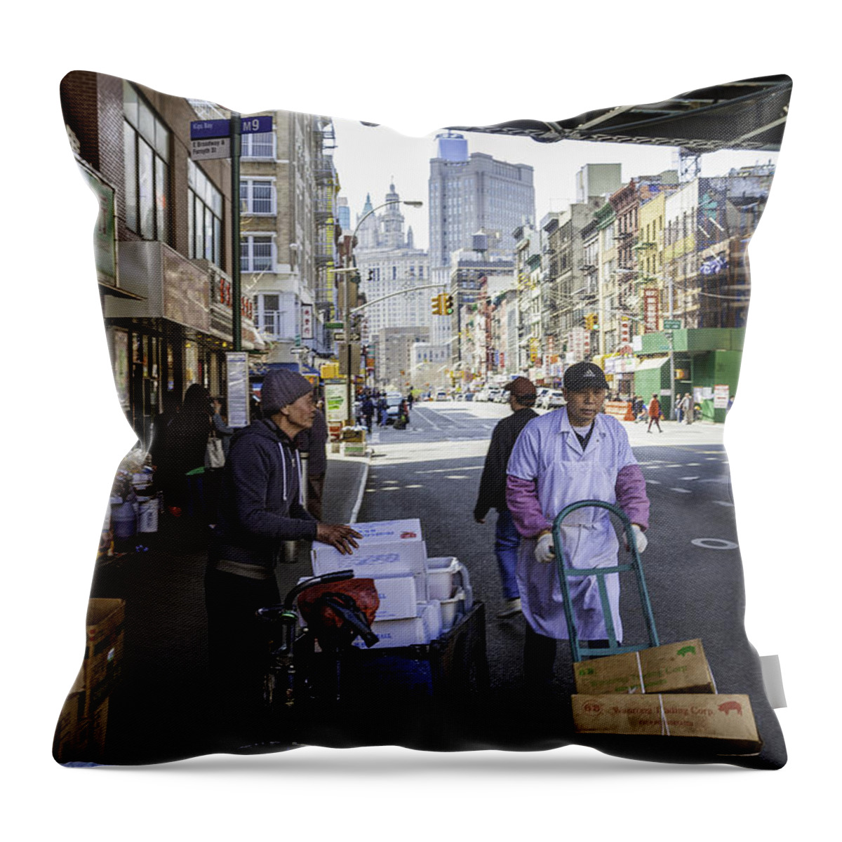 Workers Throw Pillow featuring the photograph Laboring Under the Bridge 2 by Madeline Ellis