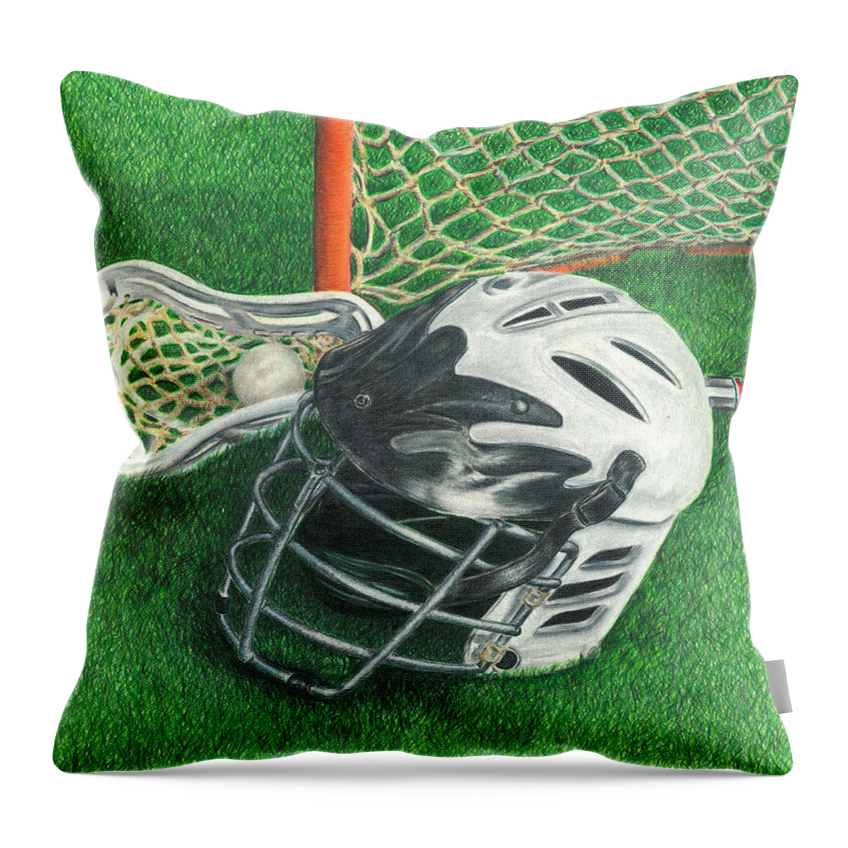 Lacrosse Throw Pillow featuring the drawing Lacrosse by Troy Levesque