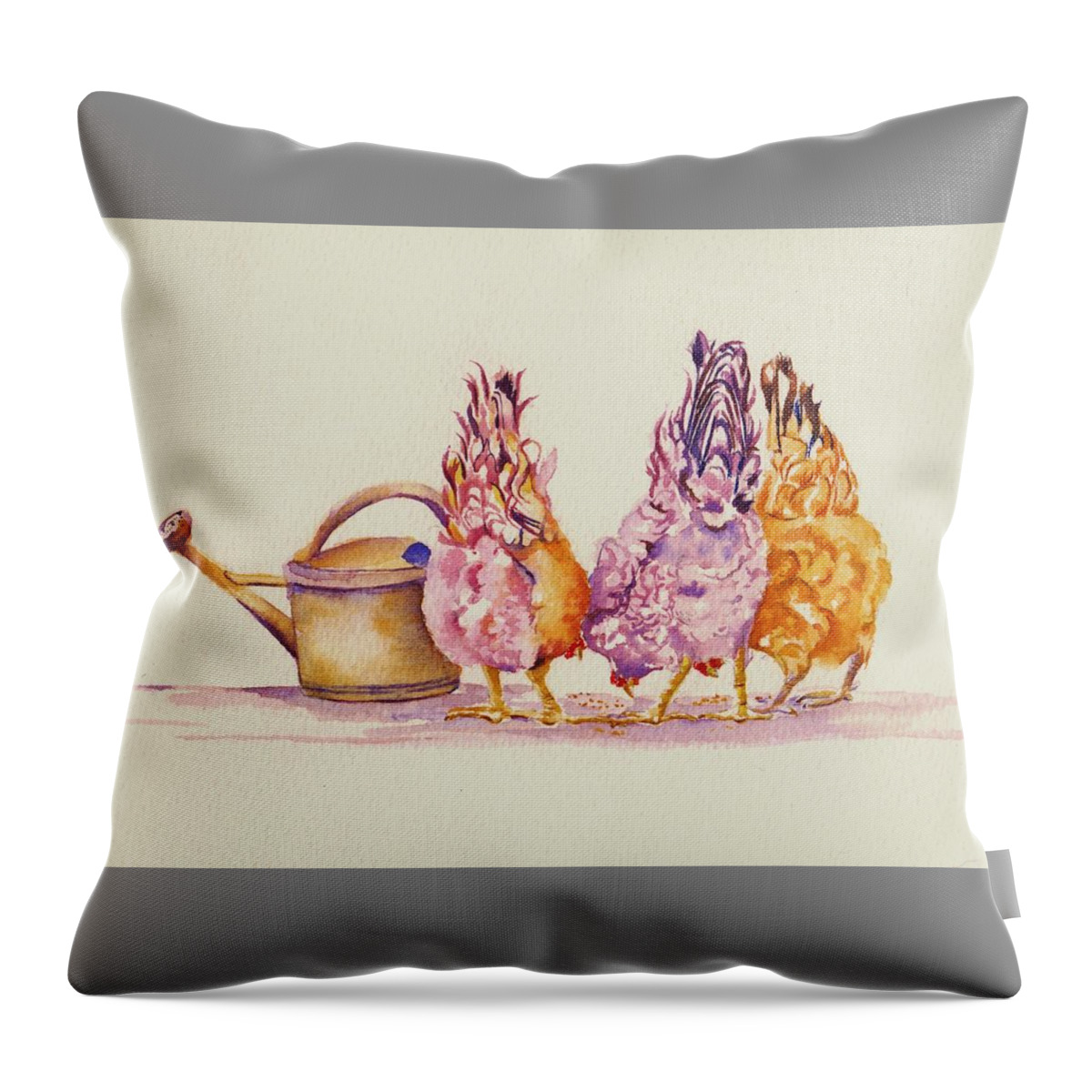 Chickens Throw Pillow featuring the painting Hens - Ladies Who Lunch by Debra Hall