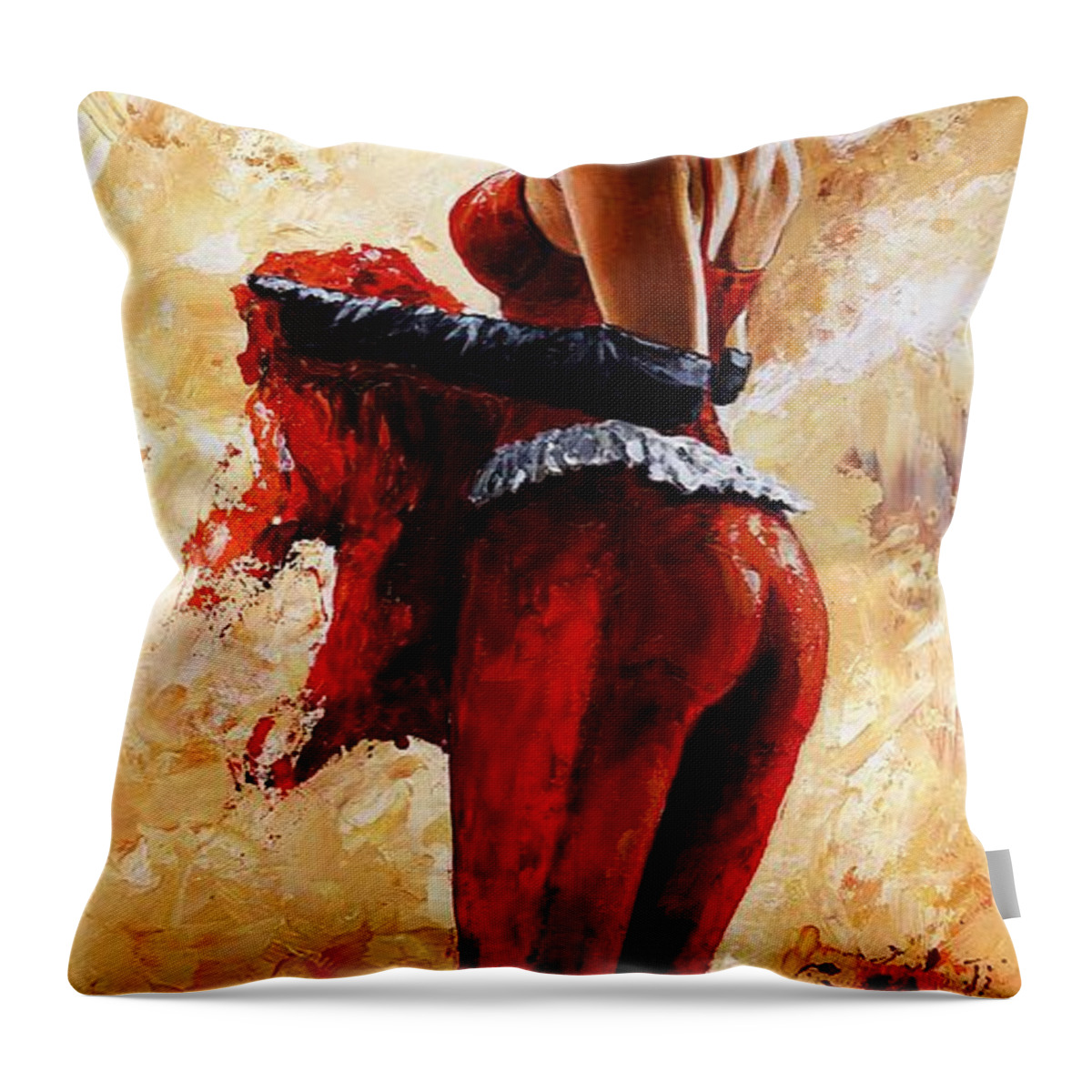 Nude Throw Pillow featuring the painting Lady in red 26 by Emerico Imre Toth