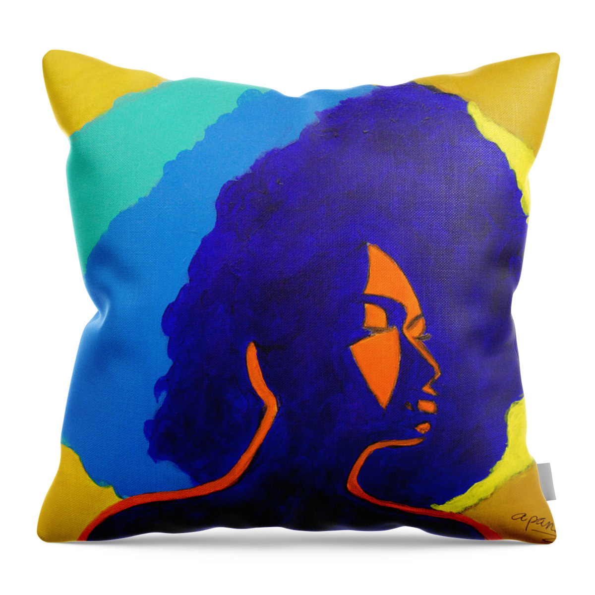 Afro Throw Pillow featuring the painting Lady Indigo by Apanaki Temitayo M