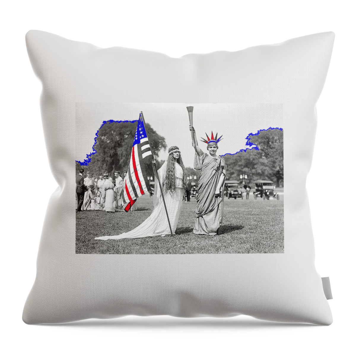 Lady Liberty And Attendant Washington Throw Pillow featuring the photograph Lady liberty and attendant Washington D.C. c. 1918-2014 by David Lee Guss