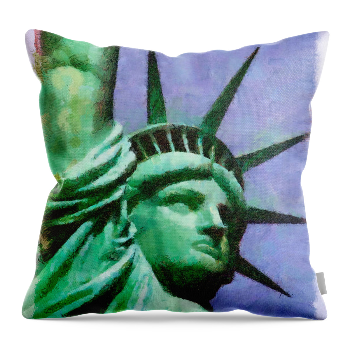New York City Throw Pillow featuring the painting Lady Liberty by Betsy Foster Breen