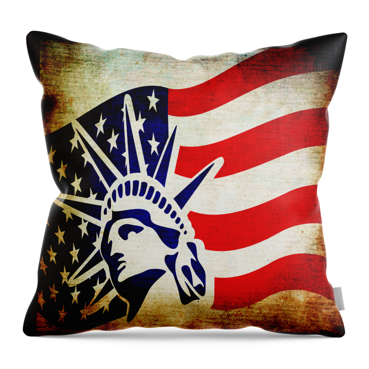  Usa Throw Pillow featuring the mixed media Lady Liberty Keeps Watch by Angelina Tamez