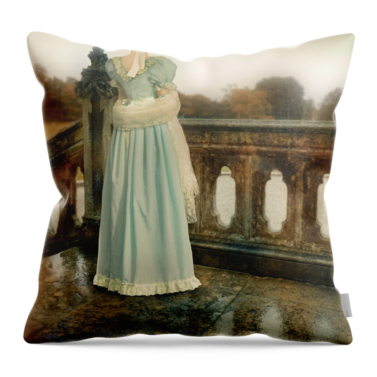 Woman Throw Pillow featuring the photograph Lady on a Veranda by Jill Battaglia