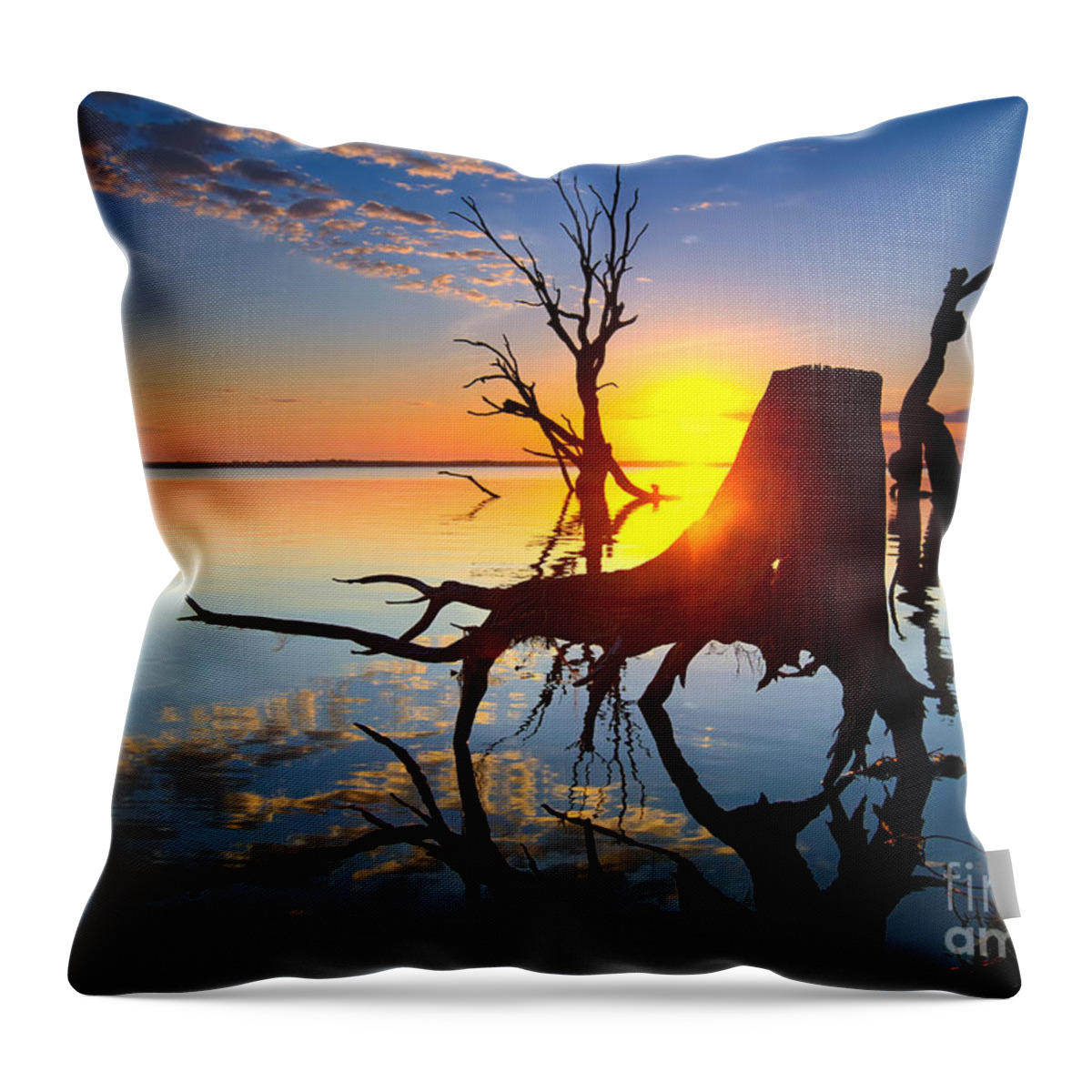 Lake Bonney Sunrise Barmera Riverland South Australia Throw Pillow featuring the photograph Lake Bonney Sunrise by Bill Robinson